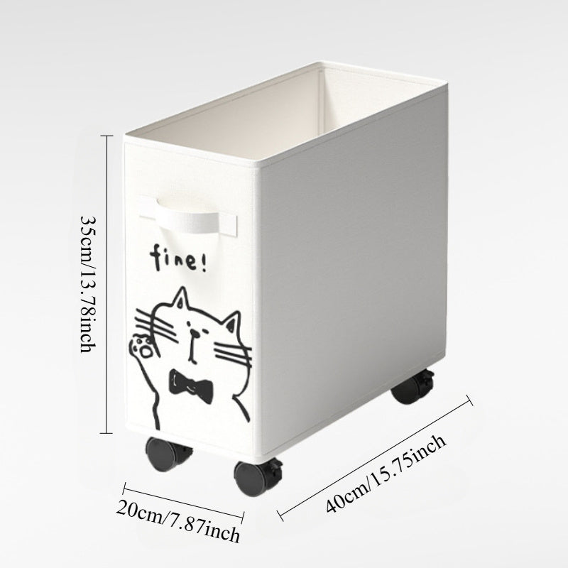 Cesta de almacenamiento de mezclilla con diseño de gato y ruedas para oficina, baño, hogar, organizador