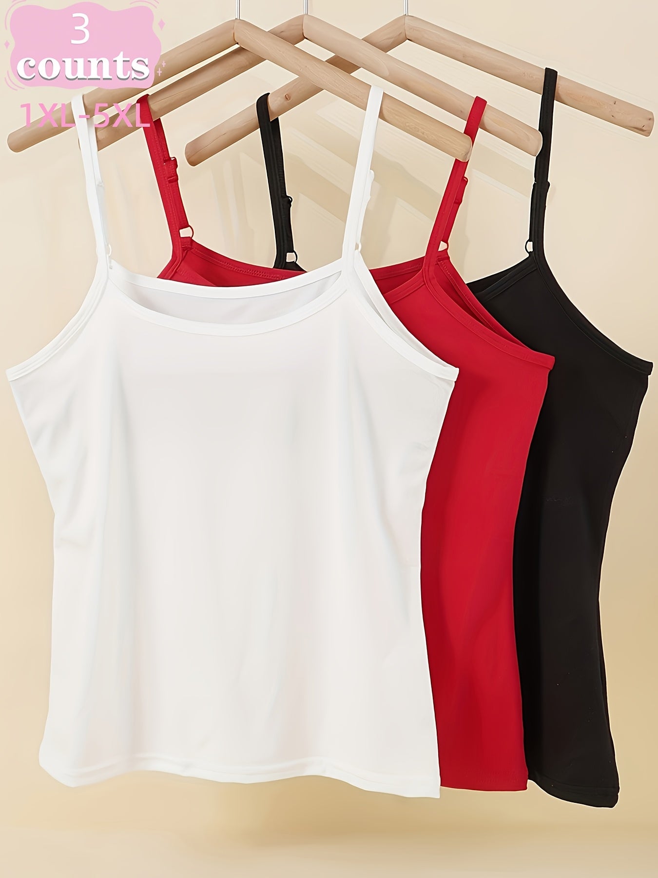 Women's Adjustable Strap Tank Tops 3-Pack Longline Camisole Solid Color Sleeveless Layering