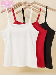 Women's Adjustable Strap Tank Tops 3-Pack Longline Camisole Solid Color Sleeveless Layering