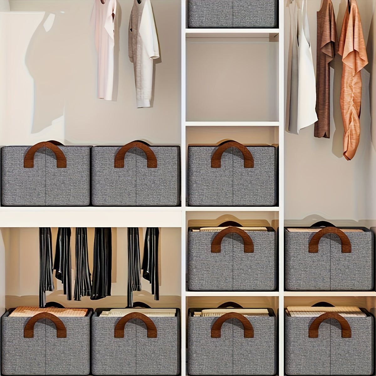 Caja organizadora de almacenamiento de tela con cesta plegable de cationita, gran capacidad, solución para armario con cajón