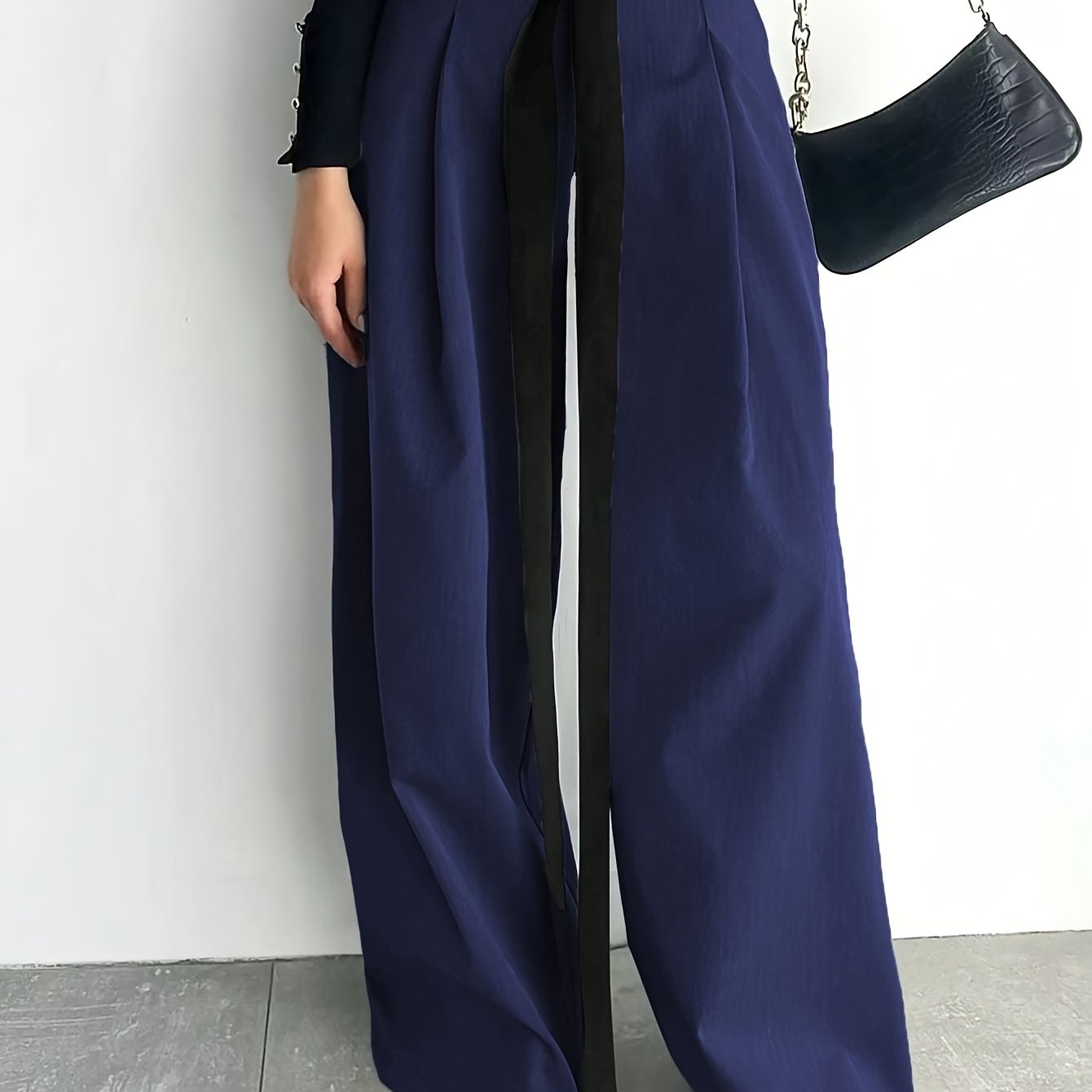 Adult Solid Color Wide Leg Suit with Lace-Up Detail in Polyester