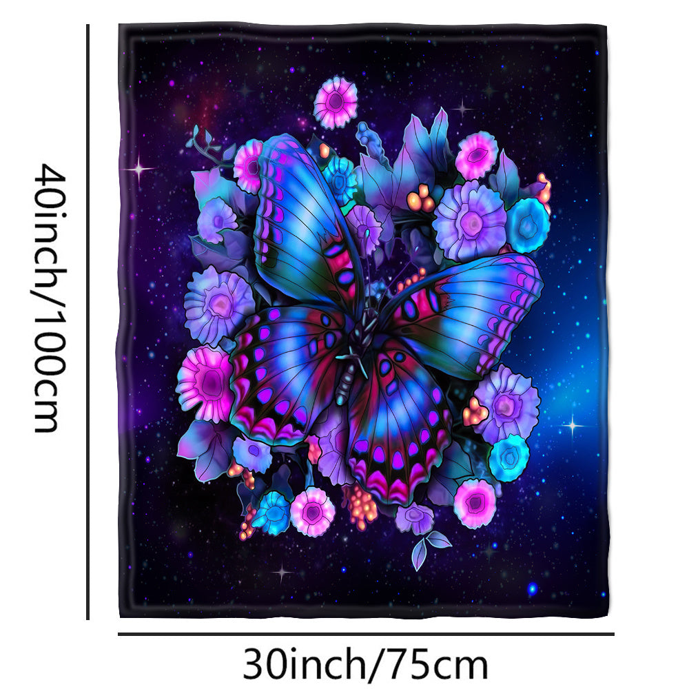 Purple Floral Butterfly Fleece Throw Blanket Lightweight Cozy for Sofa Bed Travel