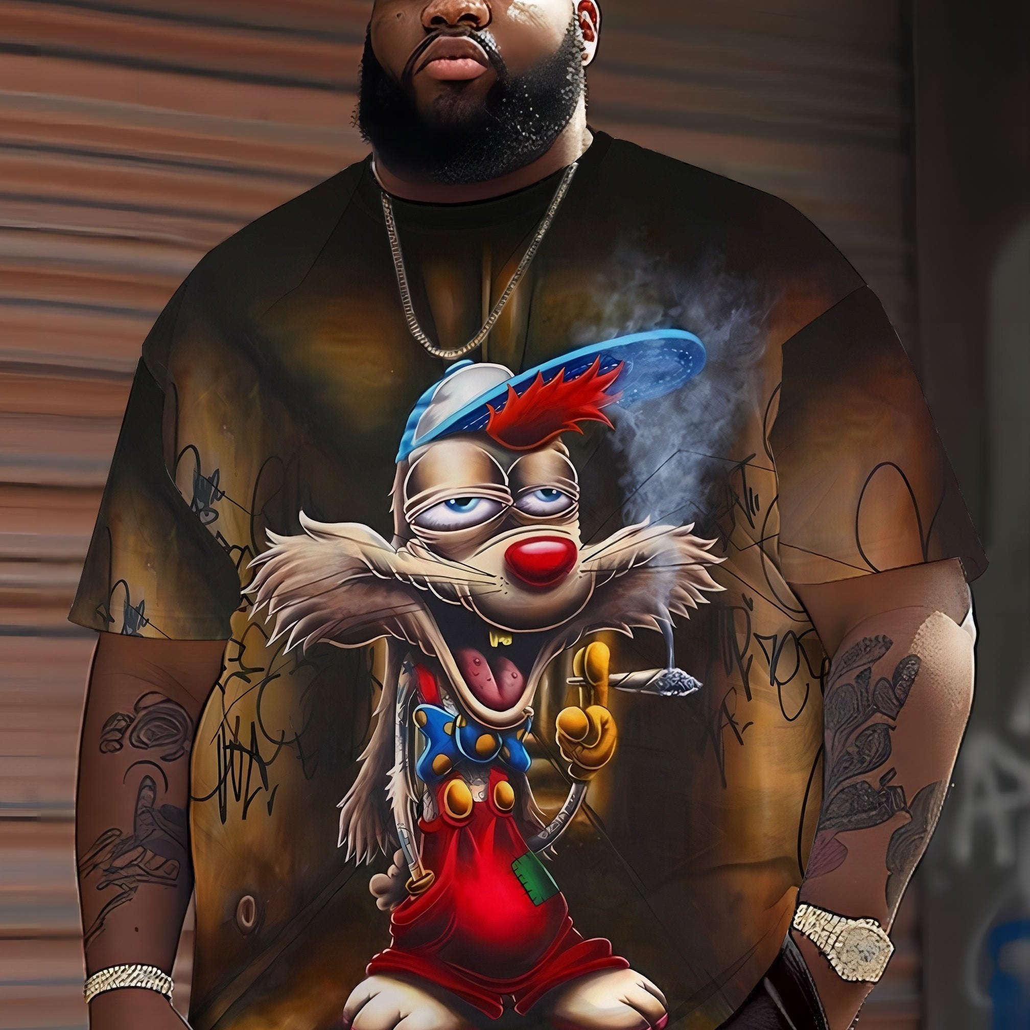 Camiseta de manga corta con cuello redondo y estampado de monstruo en 3D para hombre talla grande verano poliéster casual deportivo