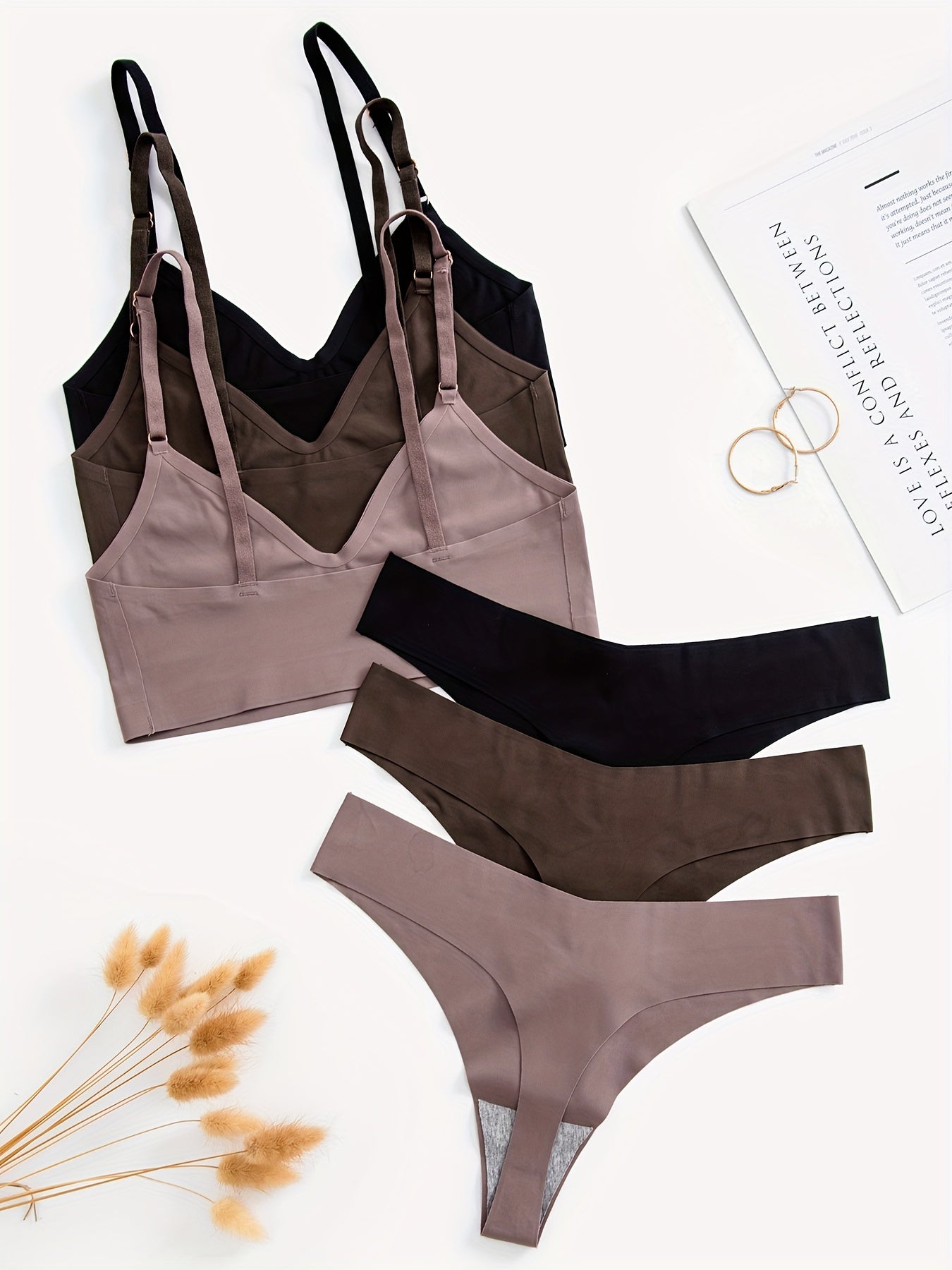 Seamless Lingerie Set for Women 3-Piece Bra and Thong Underwear