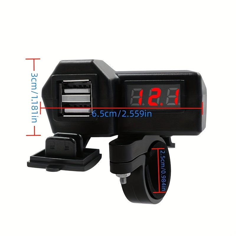 Motorcycle Dual USB Charger With Voltmeter Handlebar Mount