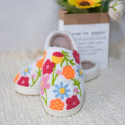 Unisex Plush Floral Indoor Slippers Warm Soft Winter TPR Sole
