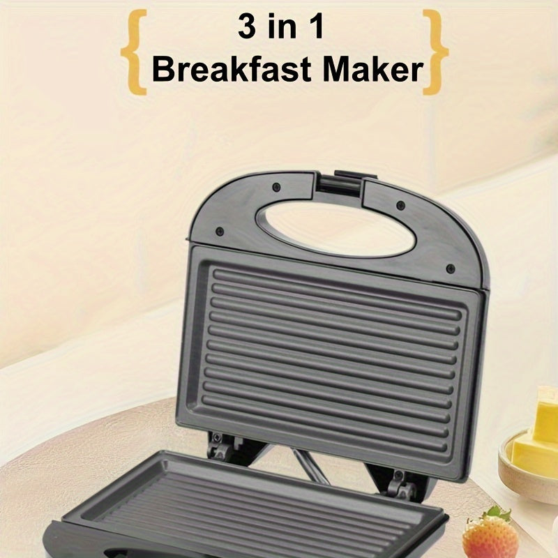 European 3-in-1 Sandwich Maker Non-Stick Grill with Quick Heat 1000W Portable