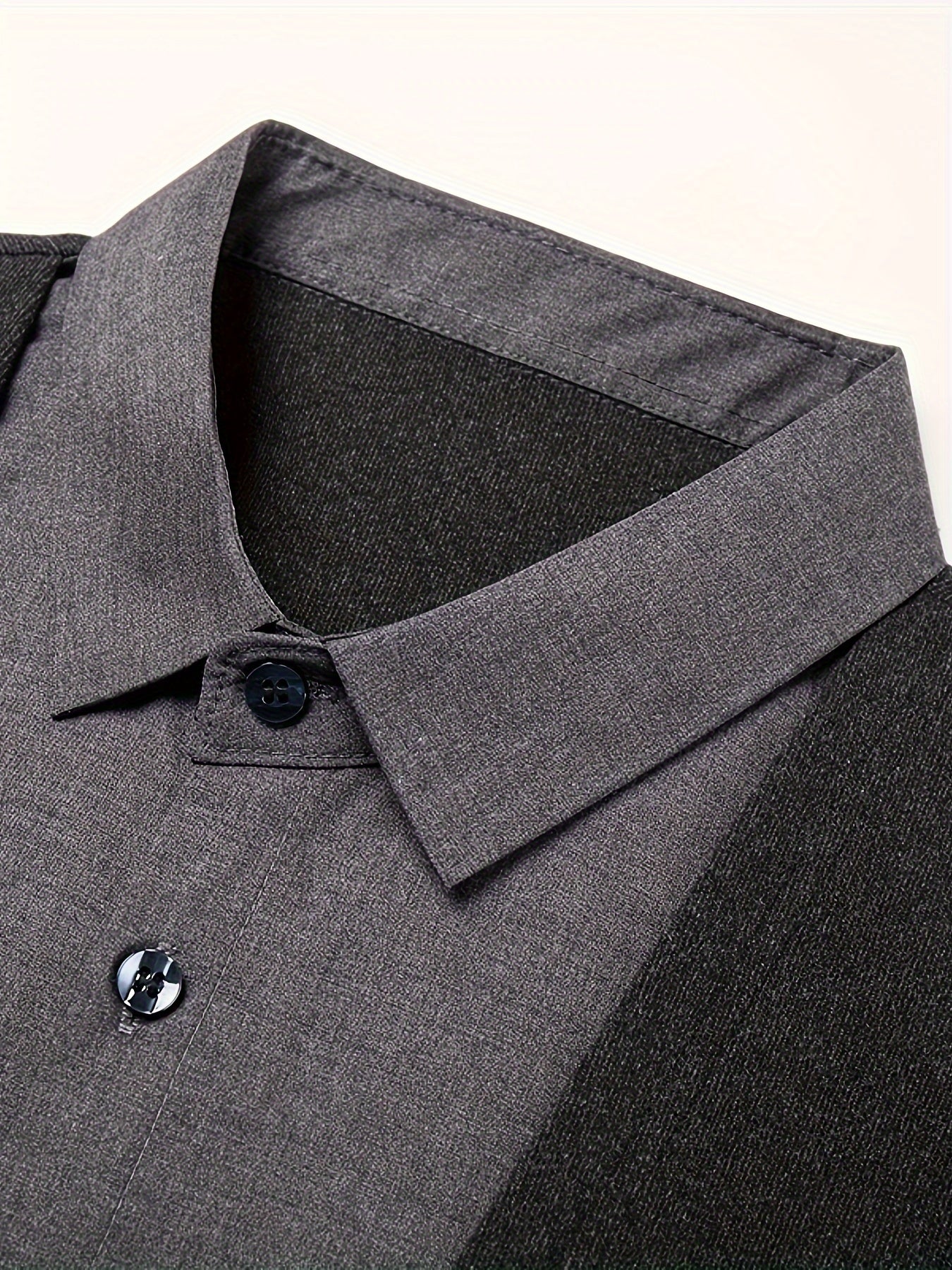 Men's Color-Blocked Casual Shirt Long Sleeve Collared Polyester