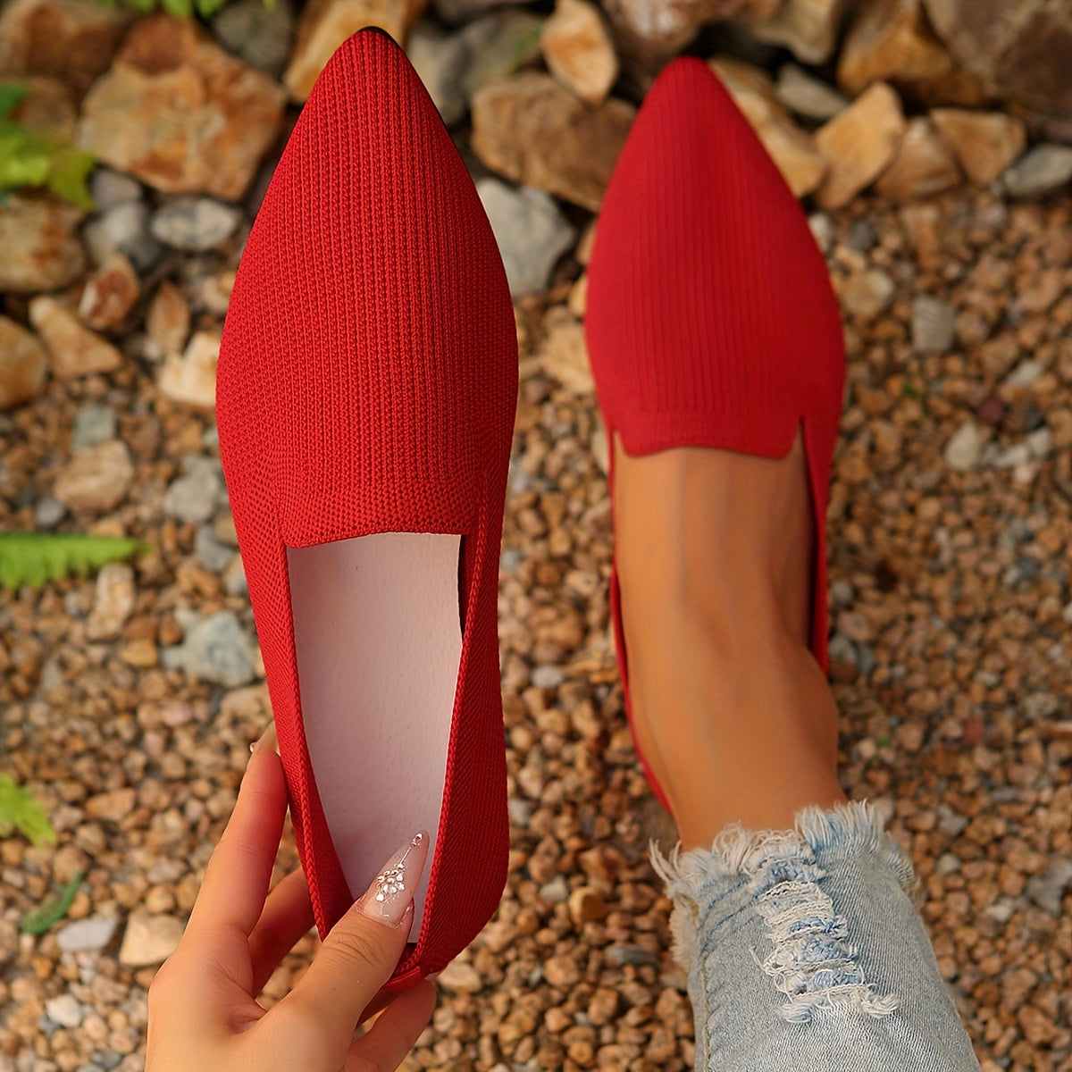 Women's Breathable Knit Ballet Flats Lightweight Casual Shoes Black