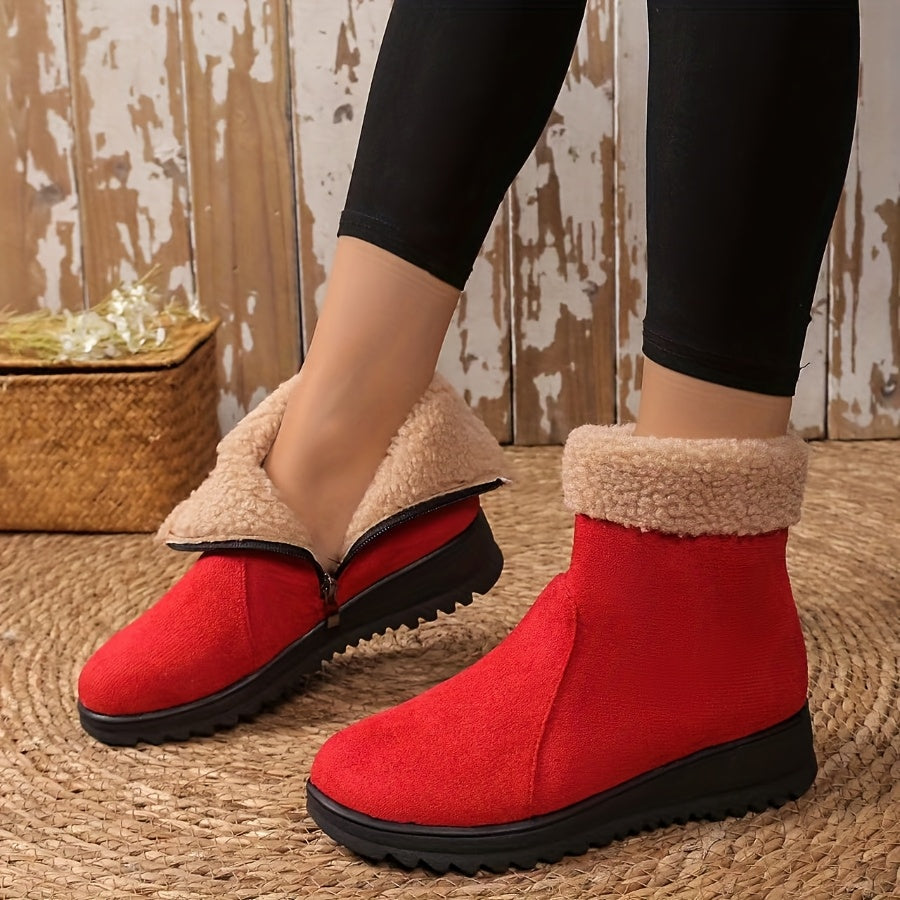 Women's Winter Snow Boots Faux Fur Collar Mid-Heel Slip-Resistant Winter Shoes