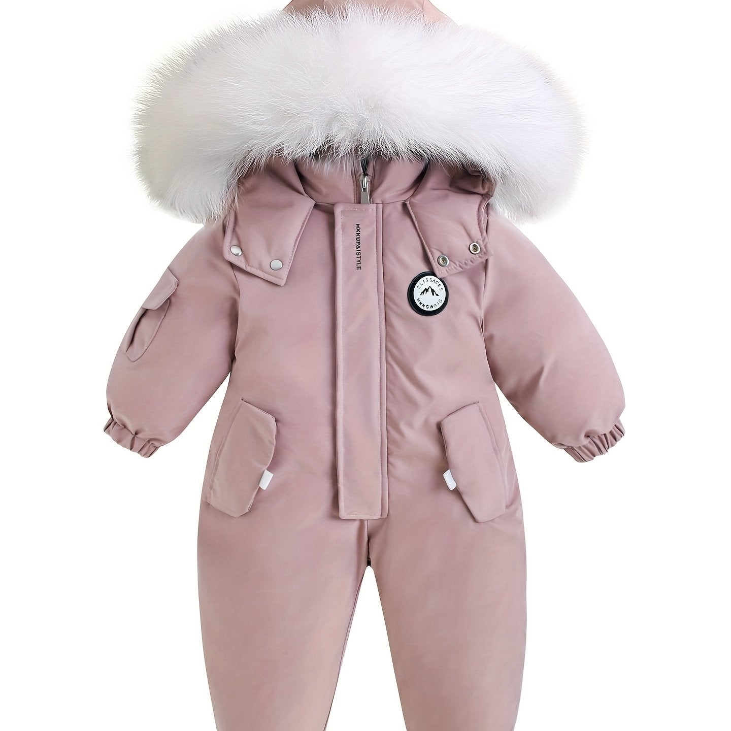 Baby Winter Jacket Hooded Fur Trim Pockets Fleece-Lined Unisex Navy Blue