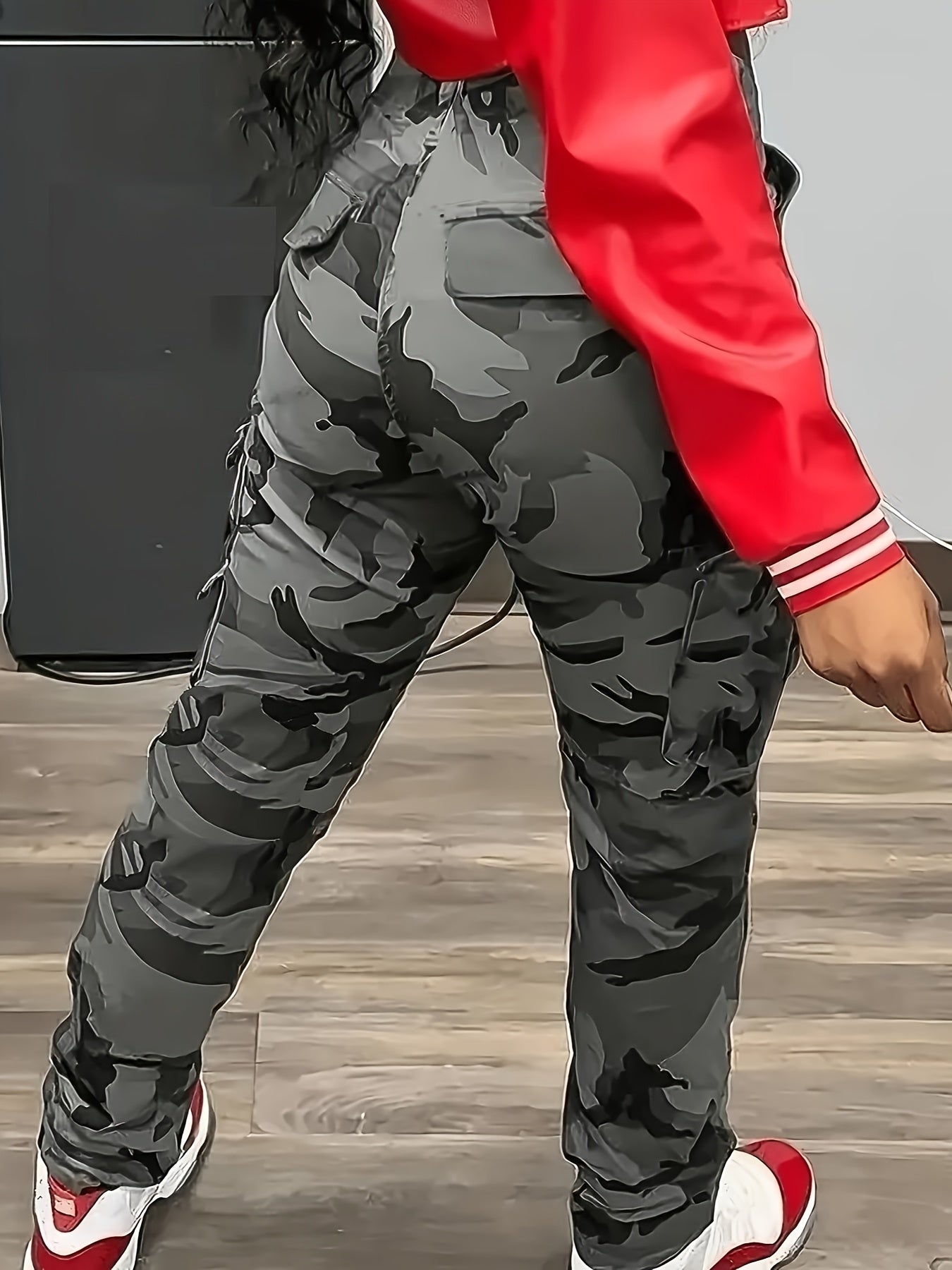 Women's Plus Size Camo Cargo Pants Rayon Blend Straight Fit Multi-Pocket