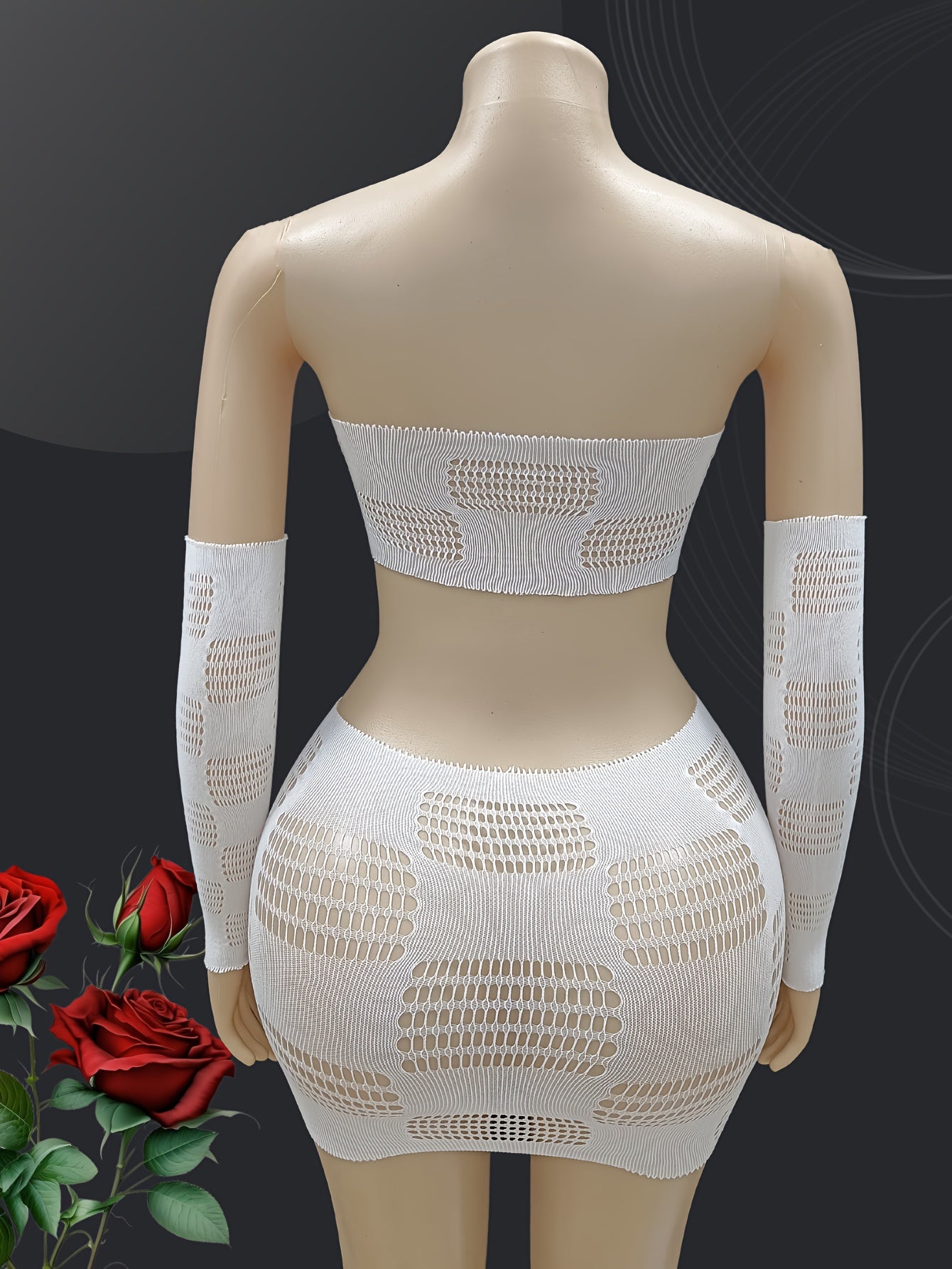 Plus Size Mesh Cutout Skirt Set With Sheer Camisole and Sleeve Cover