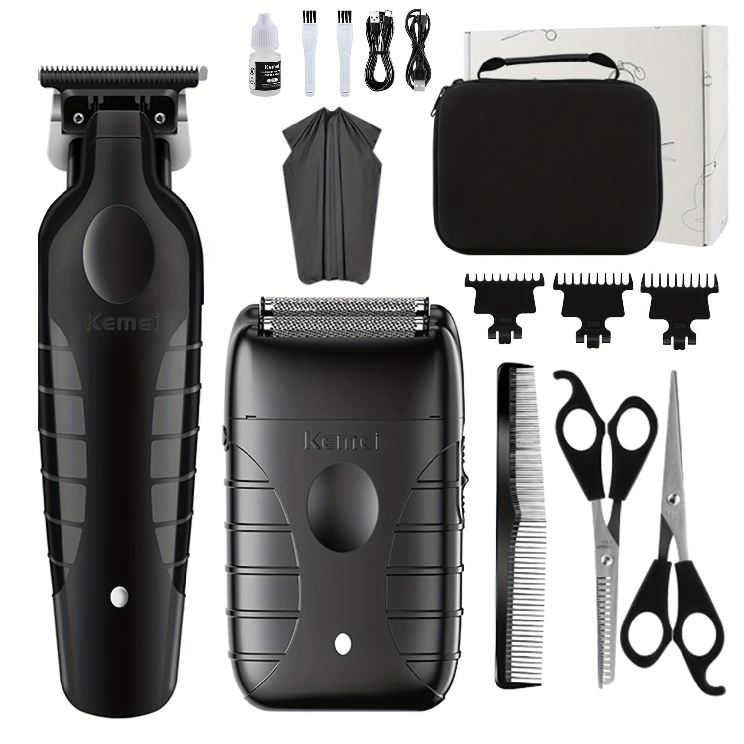 Electric Hair Clipper Set for Men Black Rechargeable Trimmer Styling Tools
