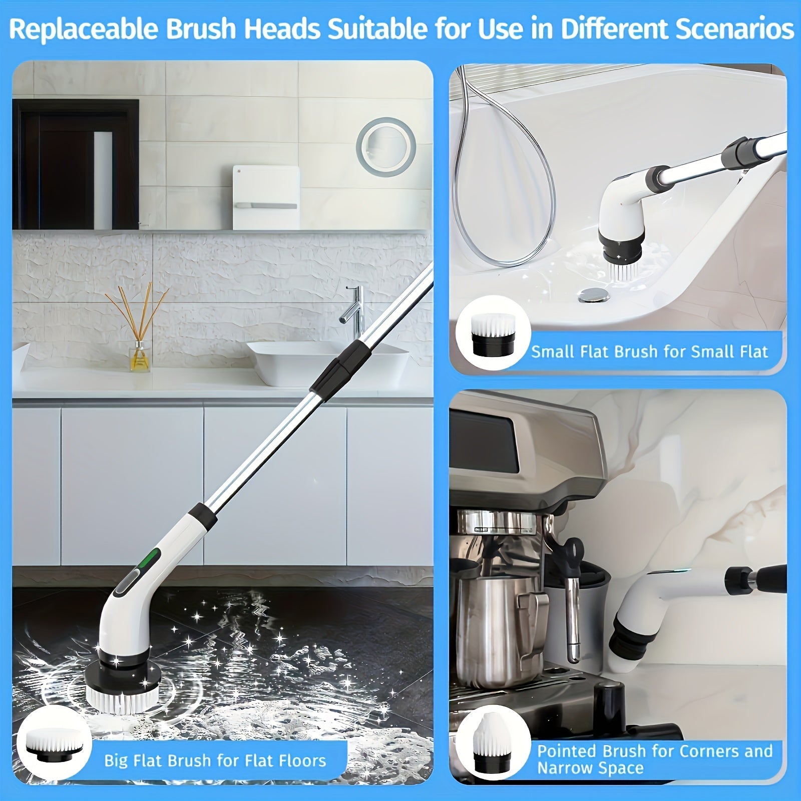 Electric Spin Scrubber 2024 Cordless Rechargeable 7-in-1 Cleaning Brush with Adjustable Speed and Detachable Handle