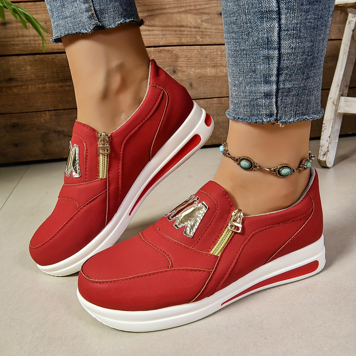 Women's Synthetic Letter Print Platform Sneakers, Low-Top Casual Shoes