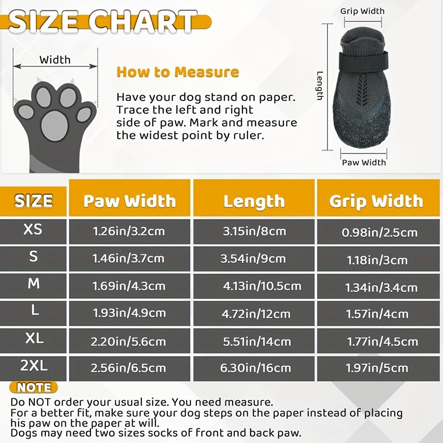 Set of 4 Waterproof Dog Shoes All-Season Breathable Durable Slip-Resistant for Small to Extra Large Breeds