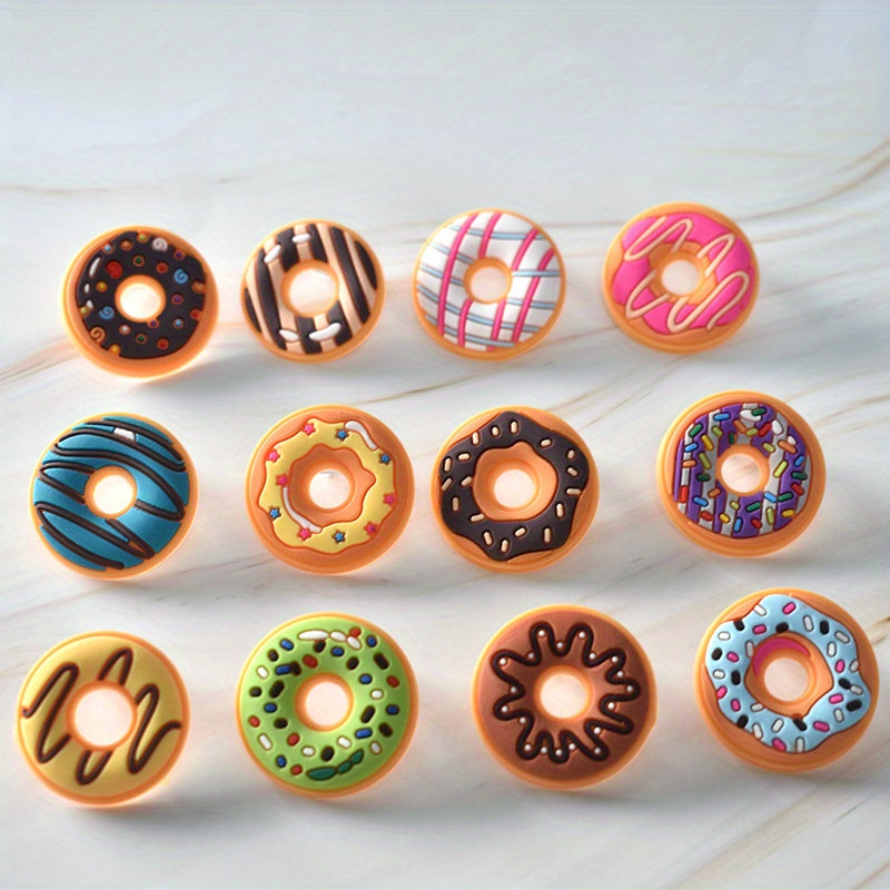 Set of 12 Plastic Donut-Shaped Straw Toppers for Parties and Gifting
