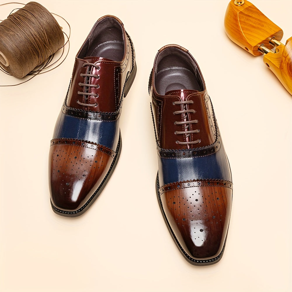 Men's British Style Square Toe Brogue Shoes Leather Casual Wedding Dress Shoes