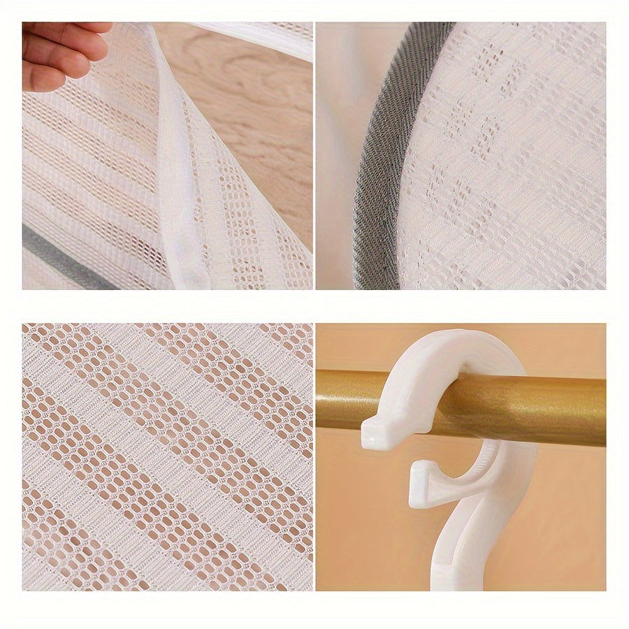 Foldable Mesh Drying Rack with Zipper 3-Tier Multi-Functional Hanging Laundry Organizer