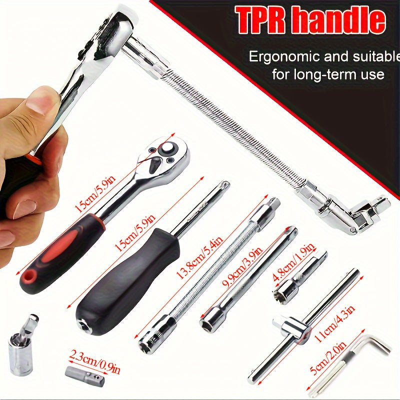 Juego de 46 piezas de llaves de vaso de acero con trinquete y estuche de almacenamiento