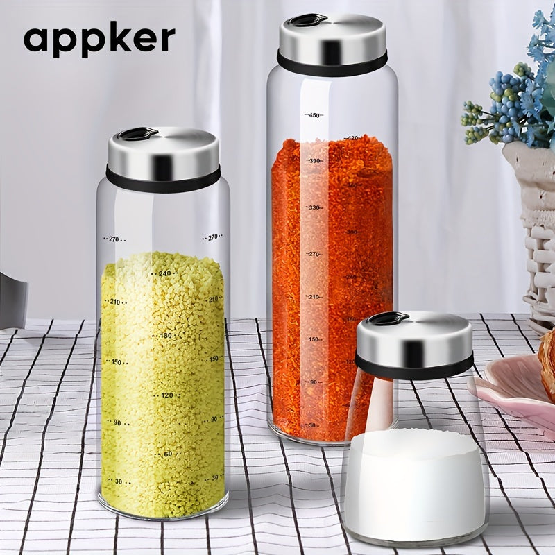 Clear Glass Spice Jars with Lids and Spoons 180ml 300ml 500ml Storage Containers
