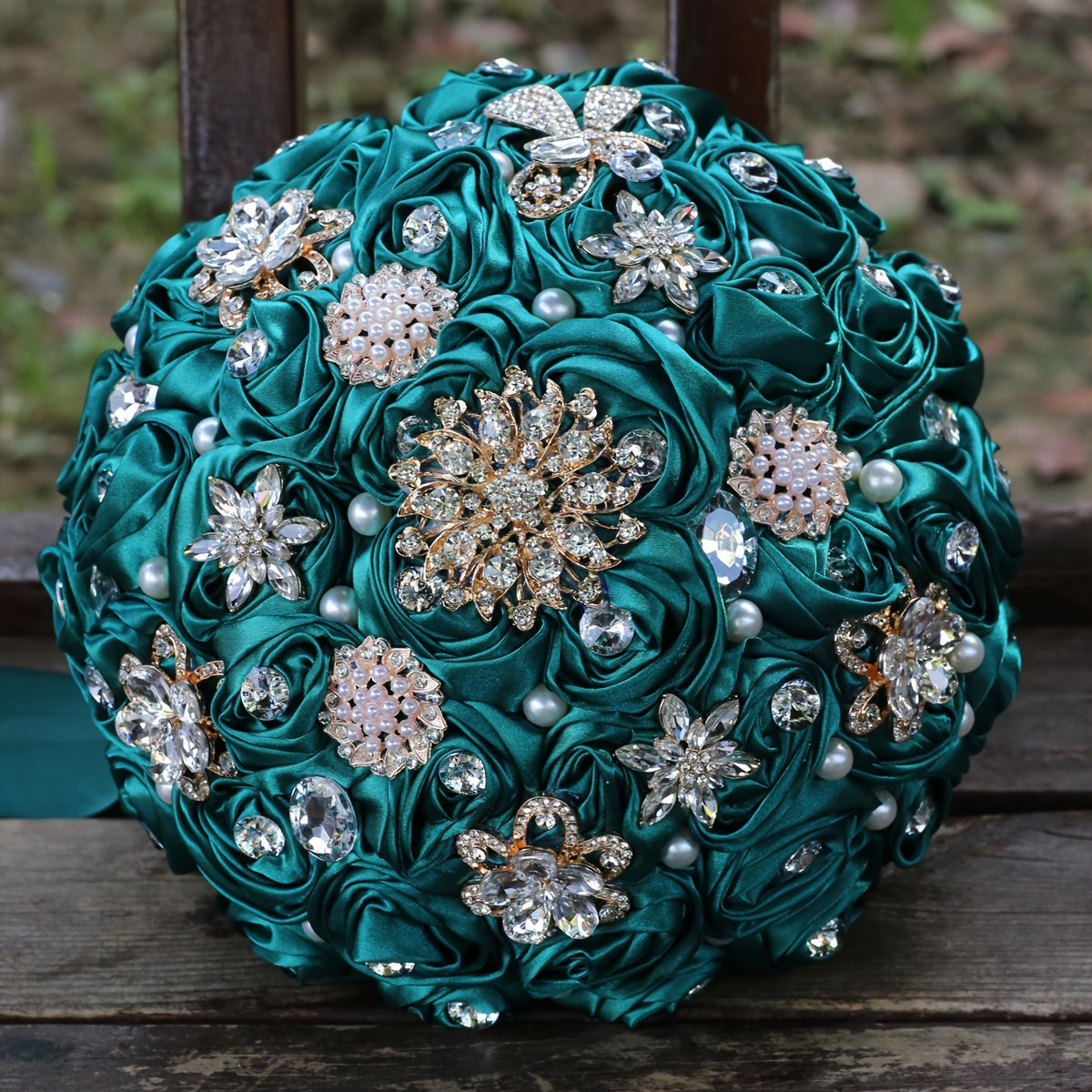 Wedding Bouquet Satin Rose with Rhinestone Details