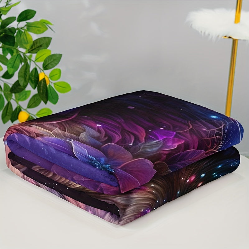 Starry Sky Wolf Print Flannel Blanket Soft Warm Throw for Couch Bed Camping Travel