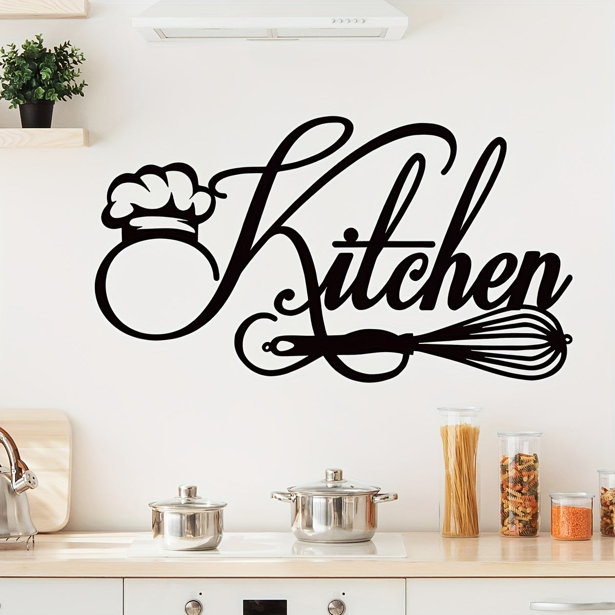 Kitchen Wall Decal Chef Hat and Whisk Design Removable Self-Adhesive Durable