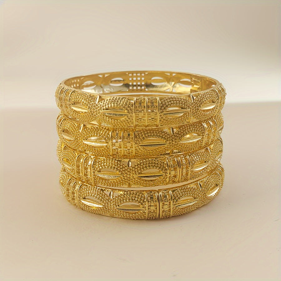 Zarif Ayolning Bangle To'plami: 4 Dona Luxurious Qutida (24K Oltin Qoplangan, Yuqori Sifatli Qotishmadan Yasalgan, Kundalik Kiymak va Sovg'a Berish Uchun Mukammal)