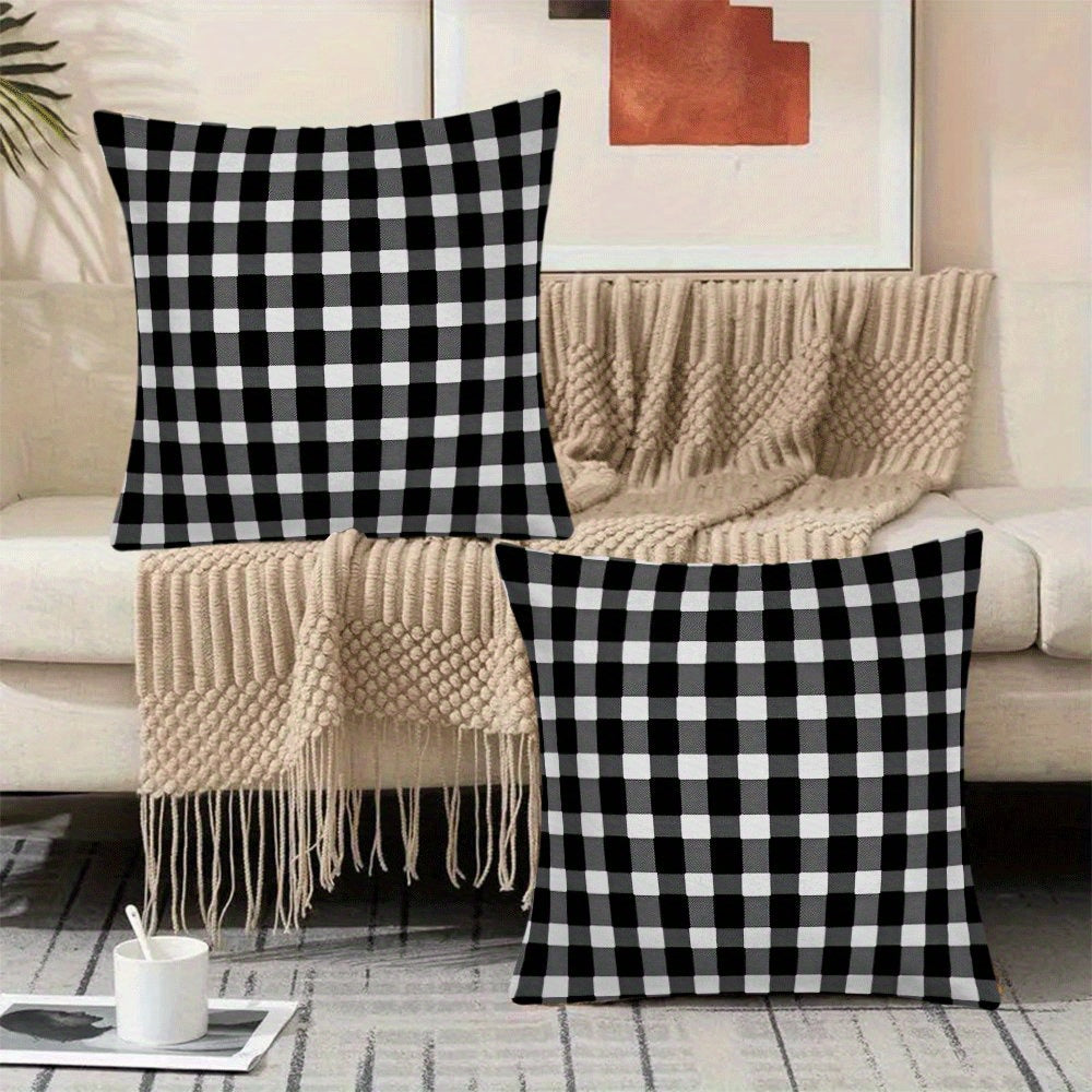 Black and White Checkered Flannel Pillow Covers Set of 2 45.72 cm Square Zippered