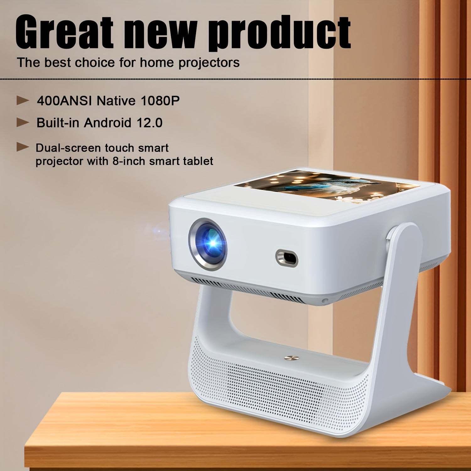 Portable 1080P Full HD Projector with Auto Focus Wi-Fi Compatible for Home Office