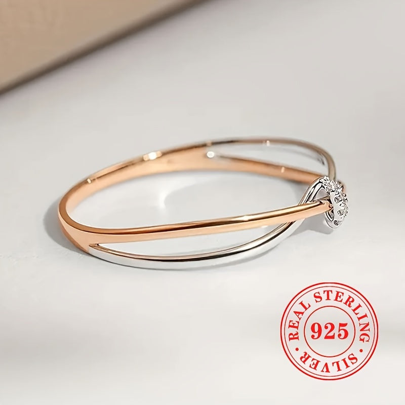 Sterling Silver Twist Band Ring with Zirconia Inlay for Women