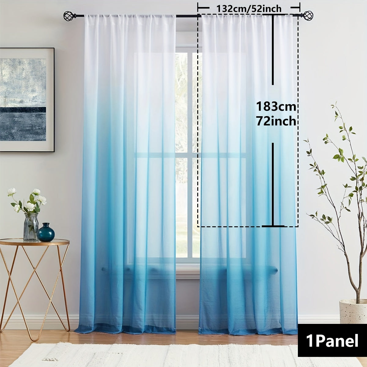 Gradient Sheer Curtains 1pc Two-Tone Top and Bottom Wear Rod Style Home Decor