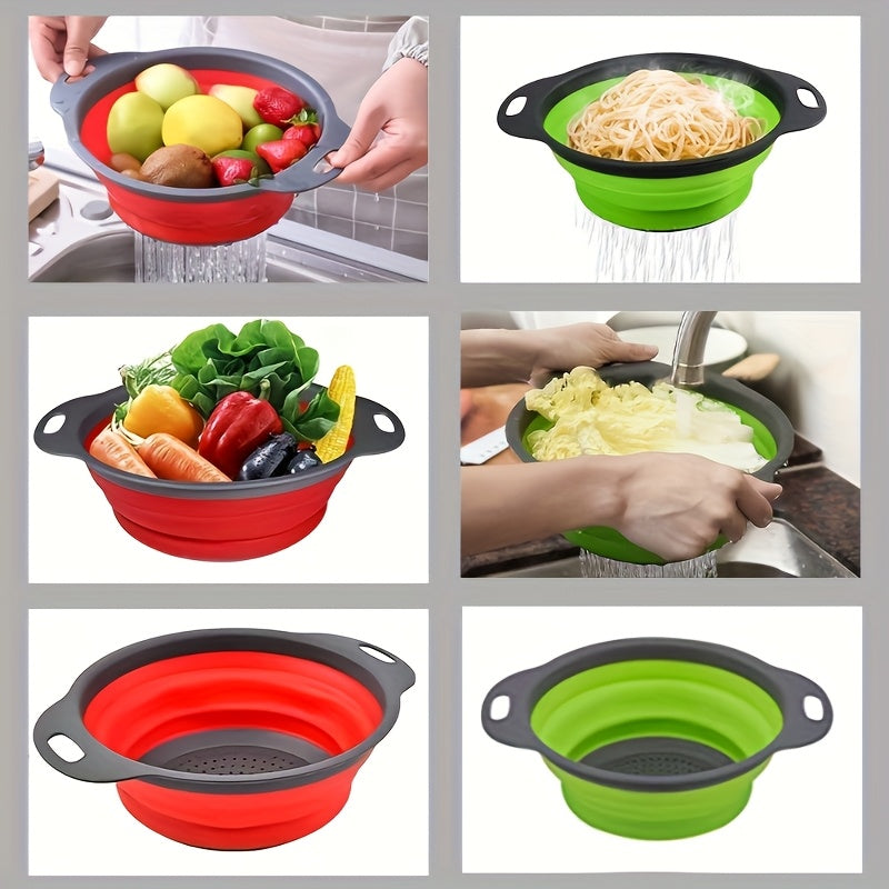 Blue Silicone Collapsible Kitchen Colander Set for Pasta Vegetables Fruits