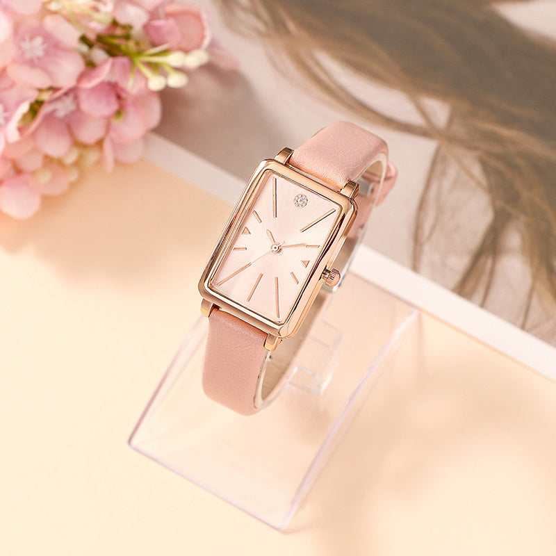 Women's Rectangular Quartz Watch with Rhinestones and Minimalist Style
