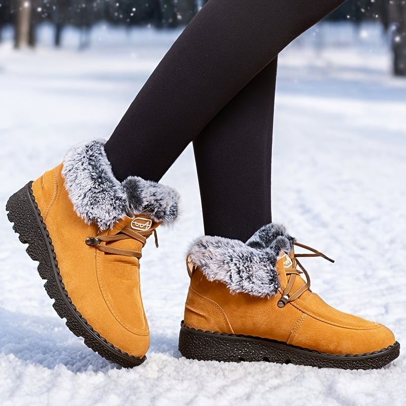 Women Winter Snow Boots Warm Leather Short Booties Black Sizes 36-45