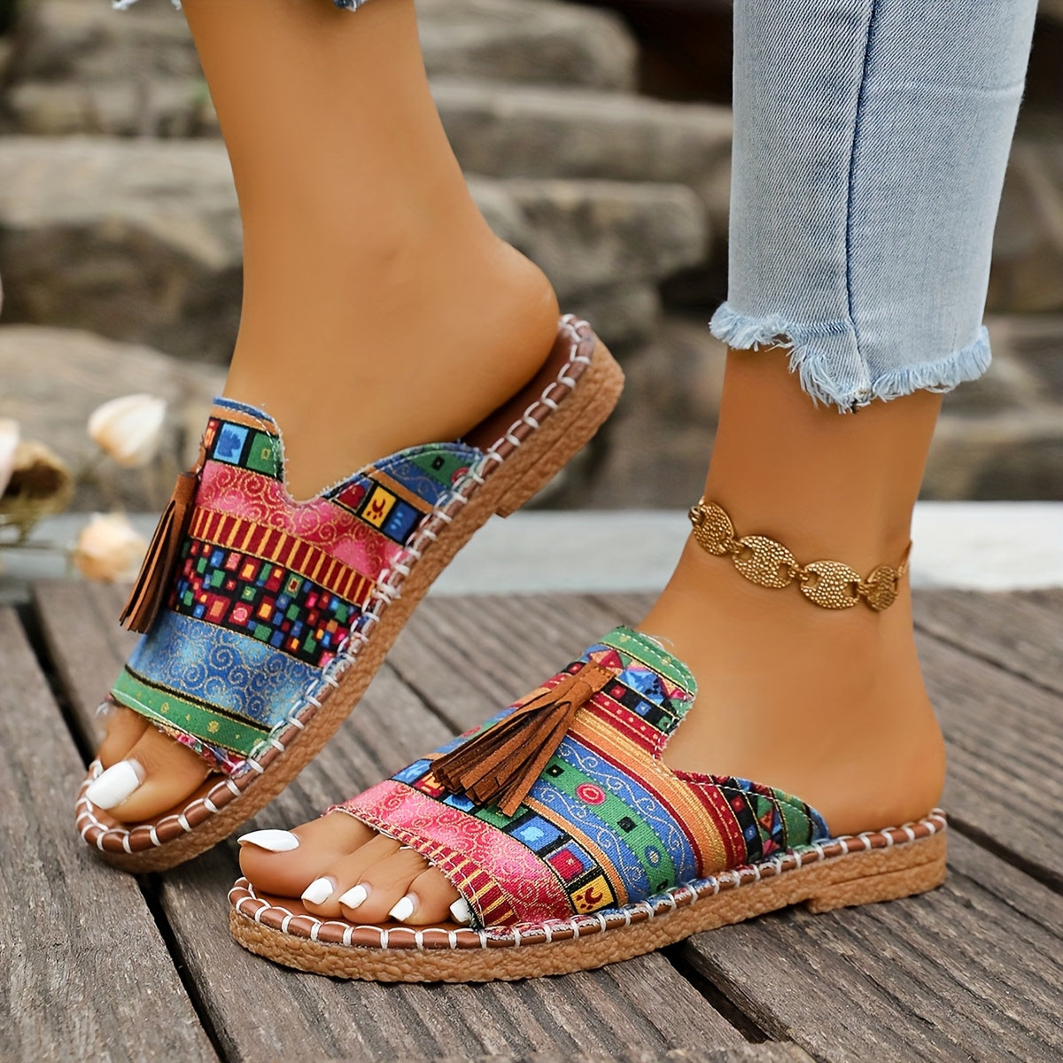 Women's Ethnic Style Casual Beach Slippers Anti-Slip Rubber Sole