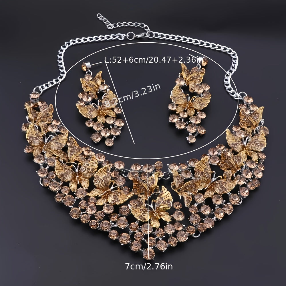 Vintage Butterfly Jewelry Set Sun'iy Rhinestone taqinchoq va sirg'alar to'ylar va partiyalar uchun