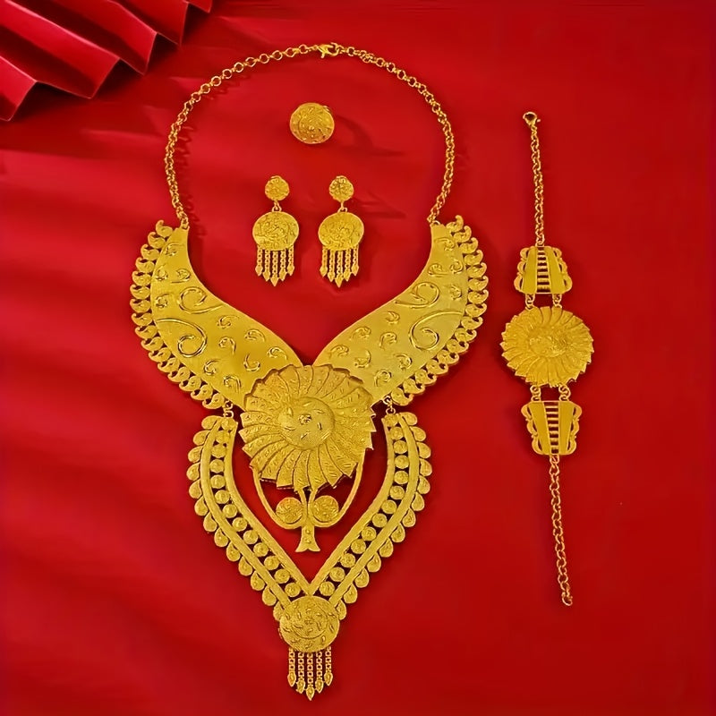 Middle Eastern Bridal Jewelry Set with Necklace Earrings Rings and Bracelets for Wedding Eid