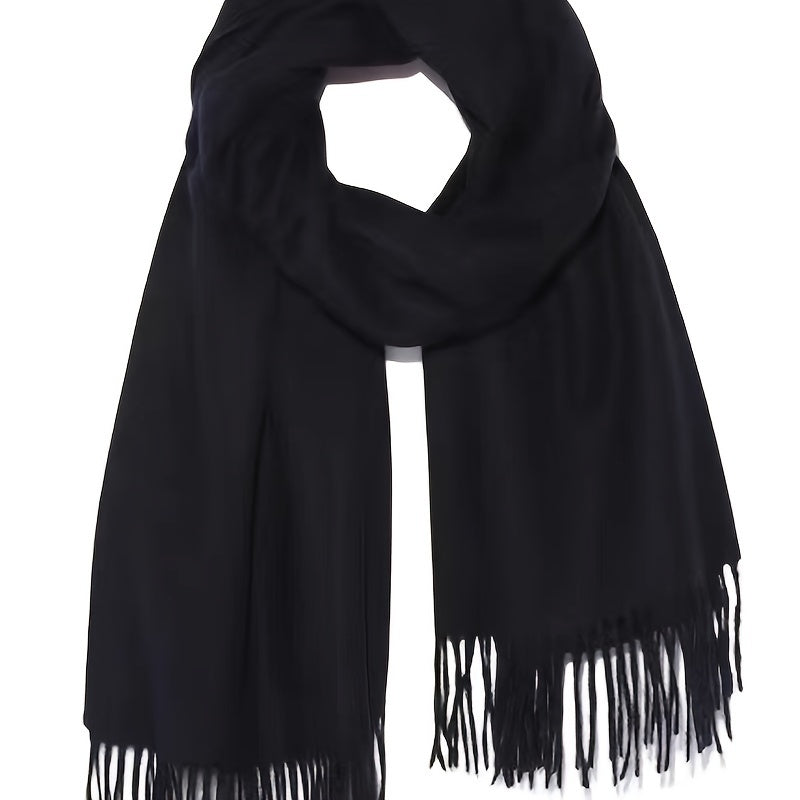 Men's Winter Plaid Scarf with Tassel Edge Soft Polyester Woven Accessory