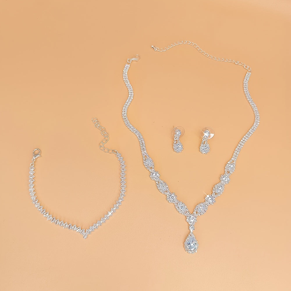 Conjunto de joyería nupcial con pendientes, collar y pulsera de zirconia de origen europeo y americano para boda