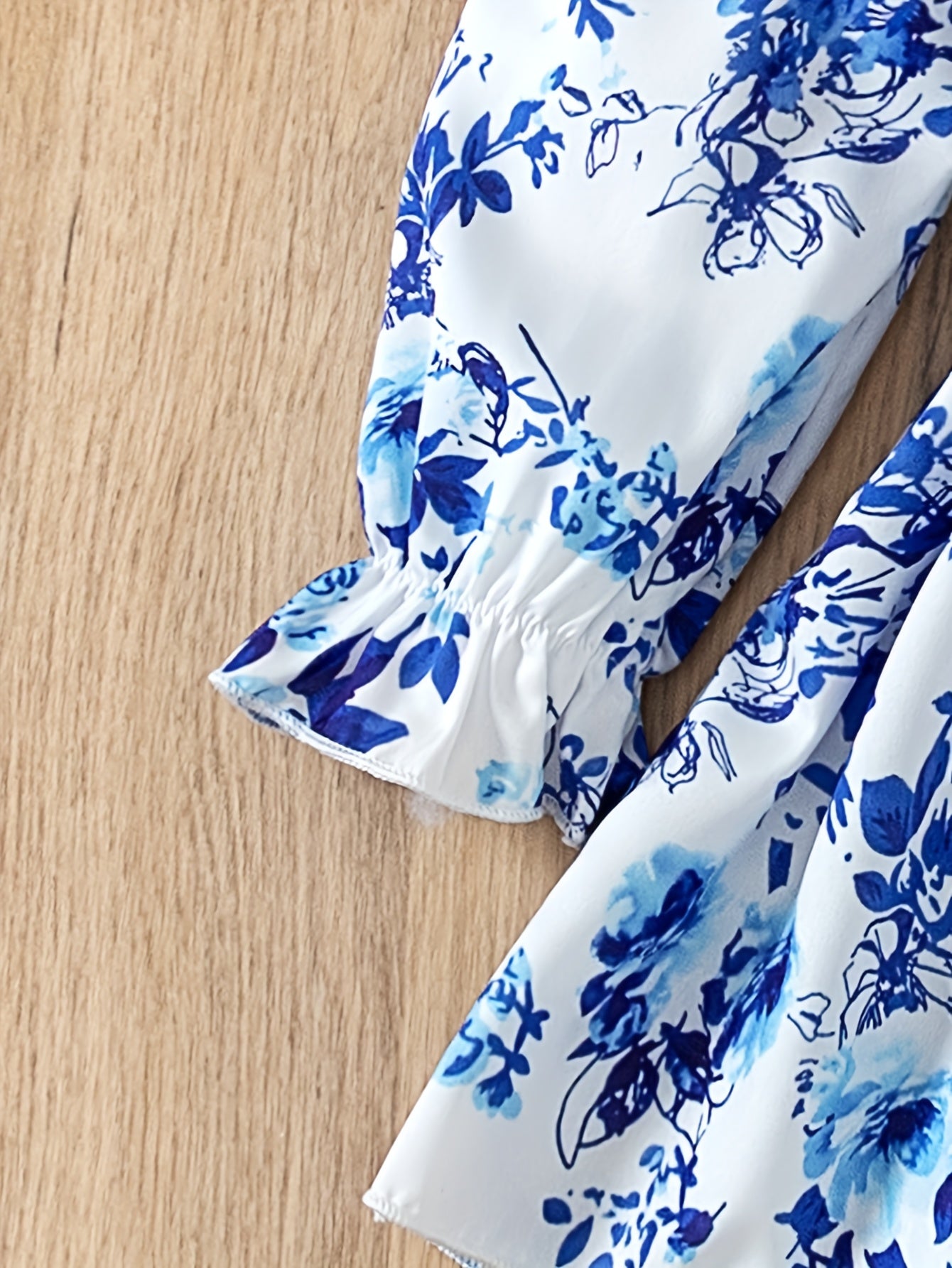 Девочкиный трехкомпонентный комплект с цветочным принтом и пряжкой для пояса, длинные штаны, для весны и осени