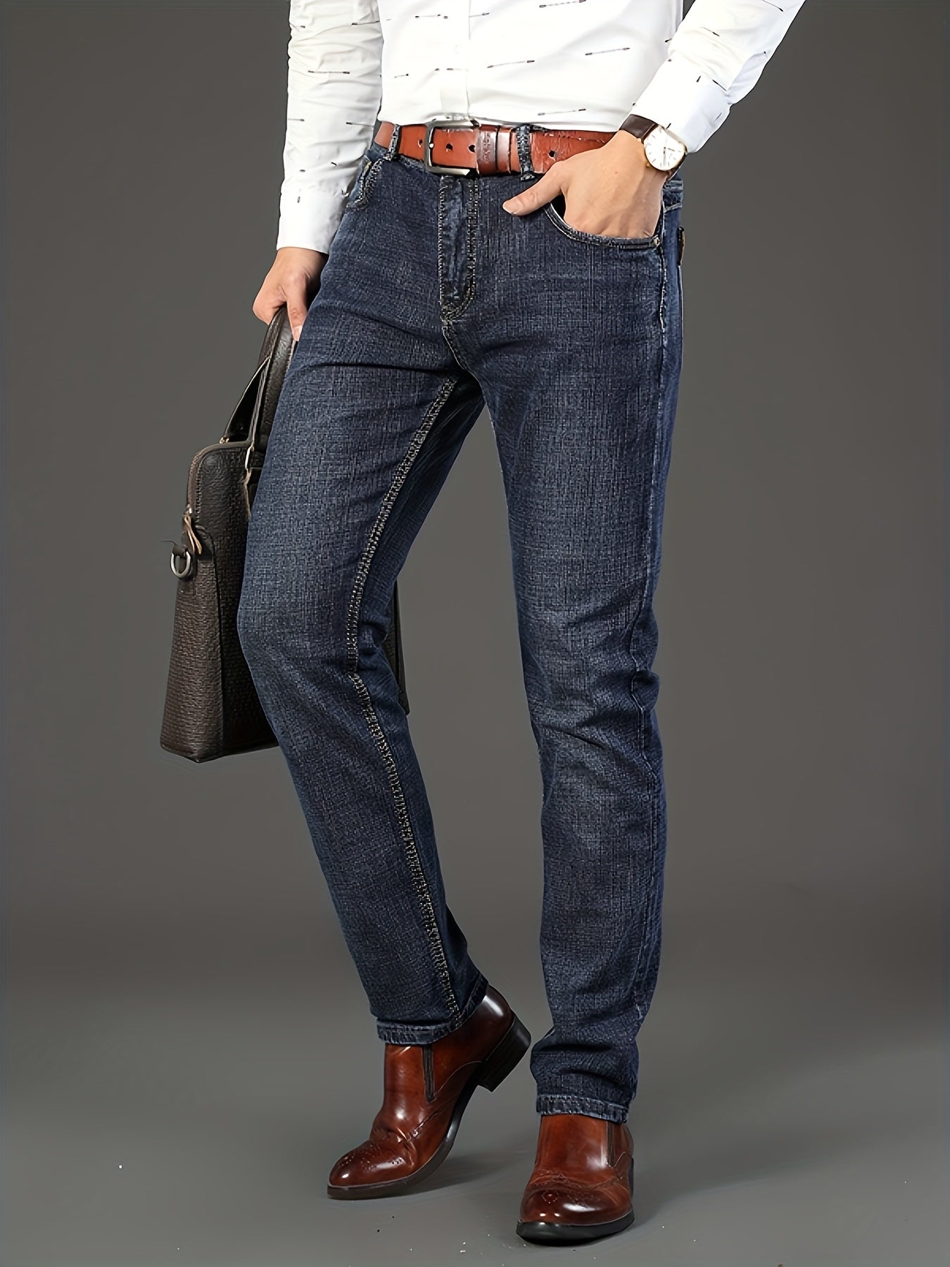 Men's Cotton Blend Jeans Regular Fit Woven Fabric Plus Size Fall Winter Slight Stretch