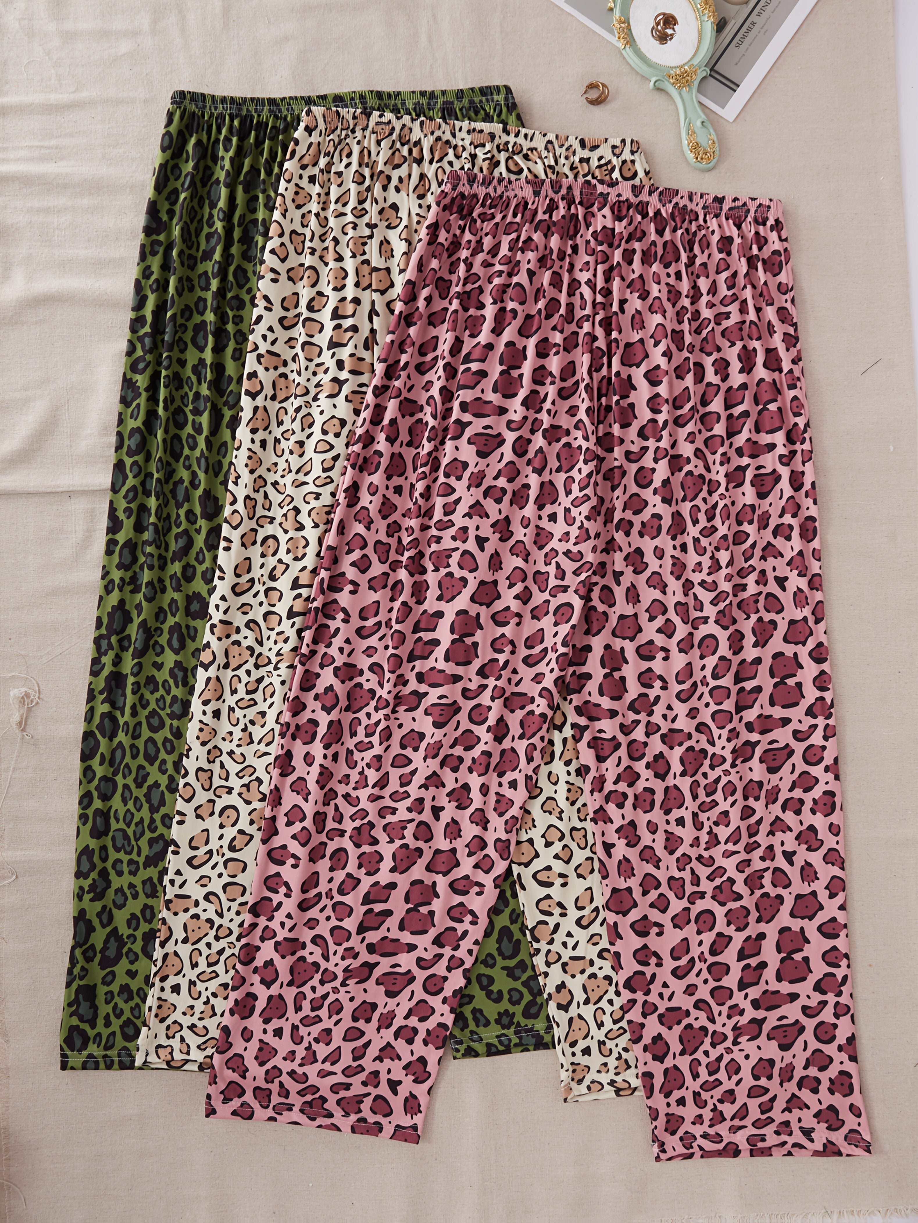 Women's Leopard Print Lounge Pants 3-Pack Knit Stretch All-Season