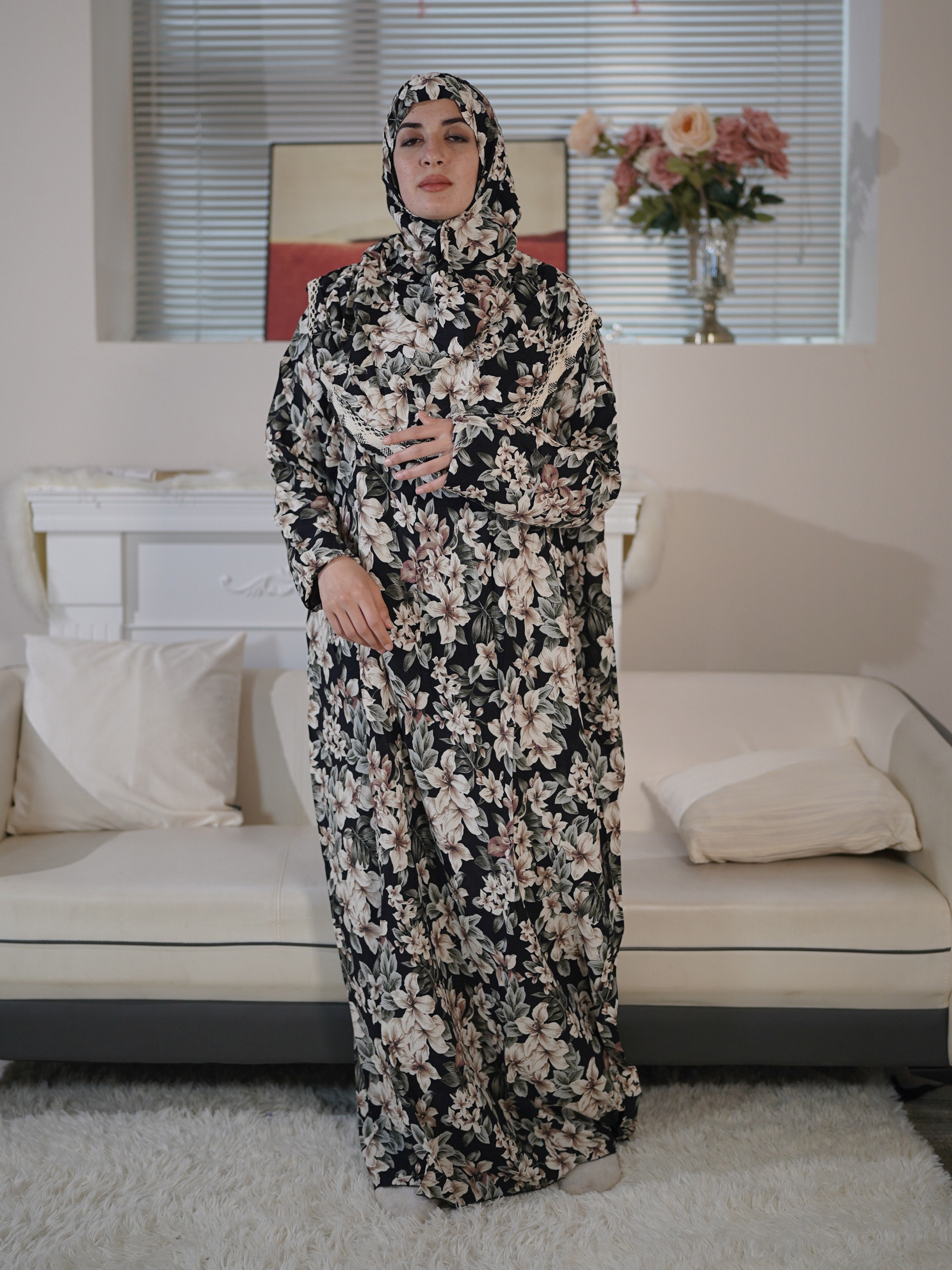 Women's Rayon Hooded Robe with Floral Print, Loose Fit, Lightweight