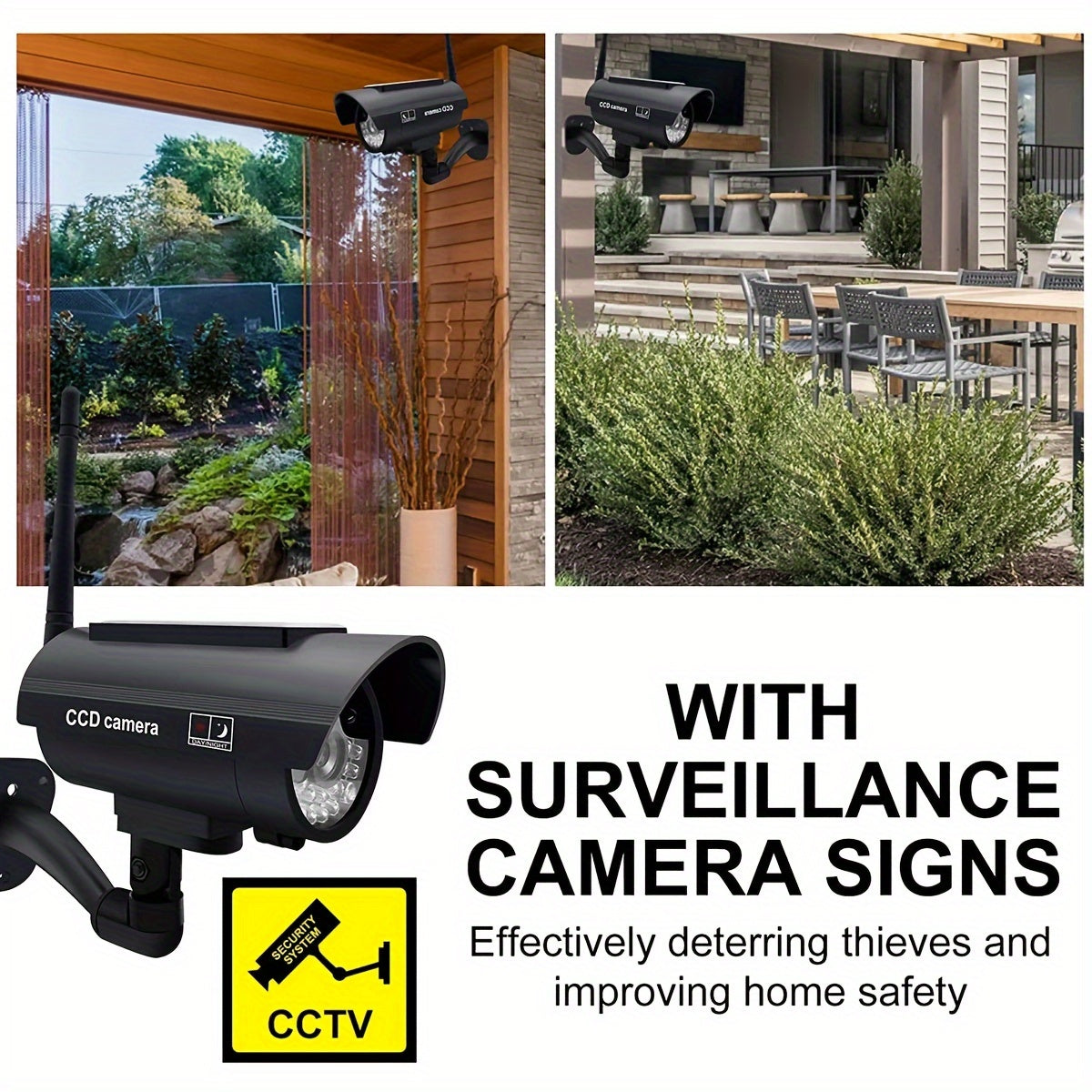 Solar Powered Fake Security Camera with Red Flashing LED Light