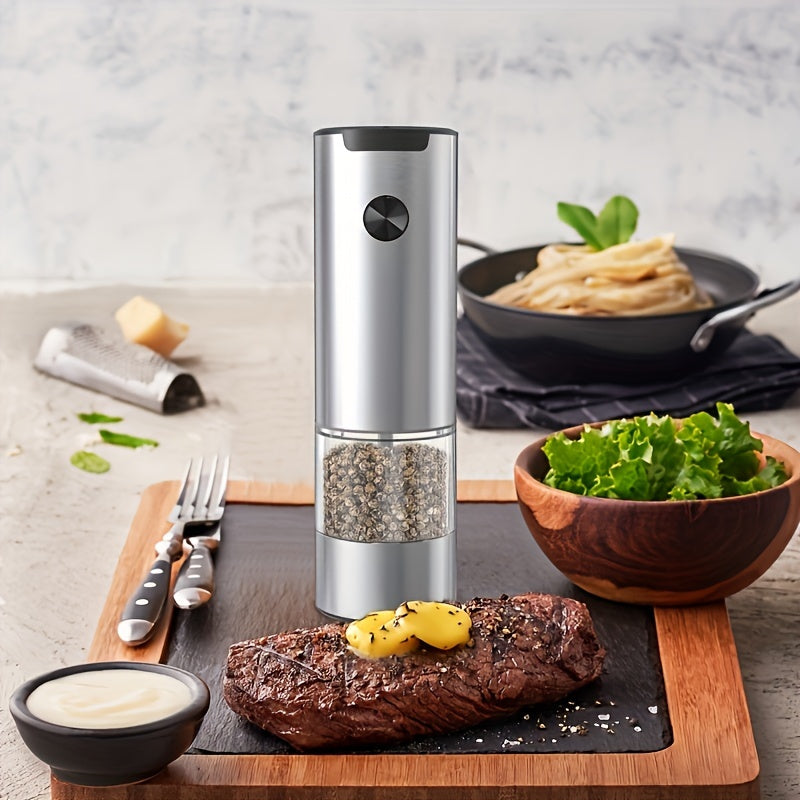 Electric pepper salt grinder set stainless steel clear bin battery operated for home holiday gifts