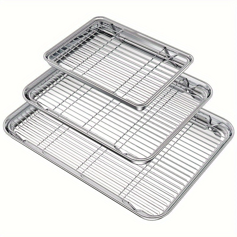 Stainless Steel Baking Sheet Set with Cooling Rack in 3 Sizes for Grilling and Baking