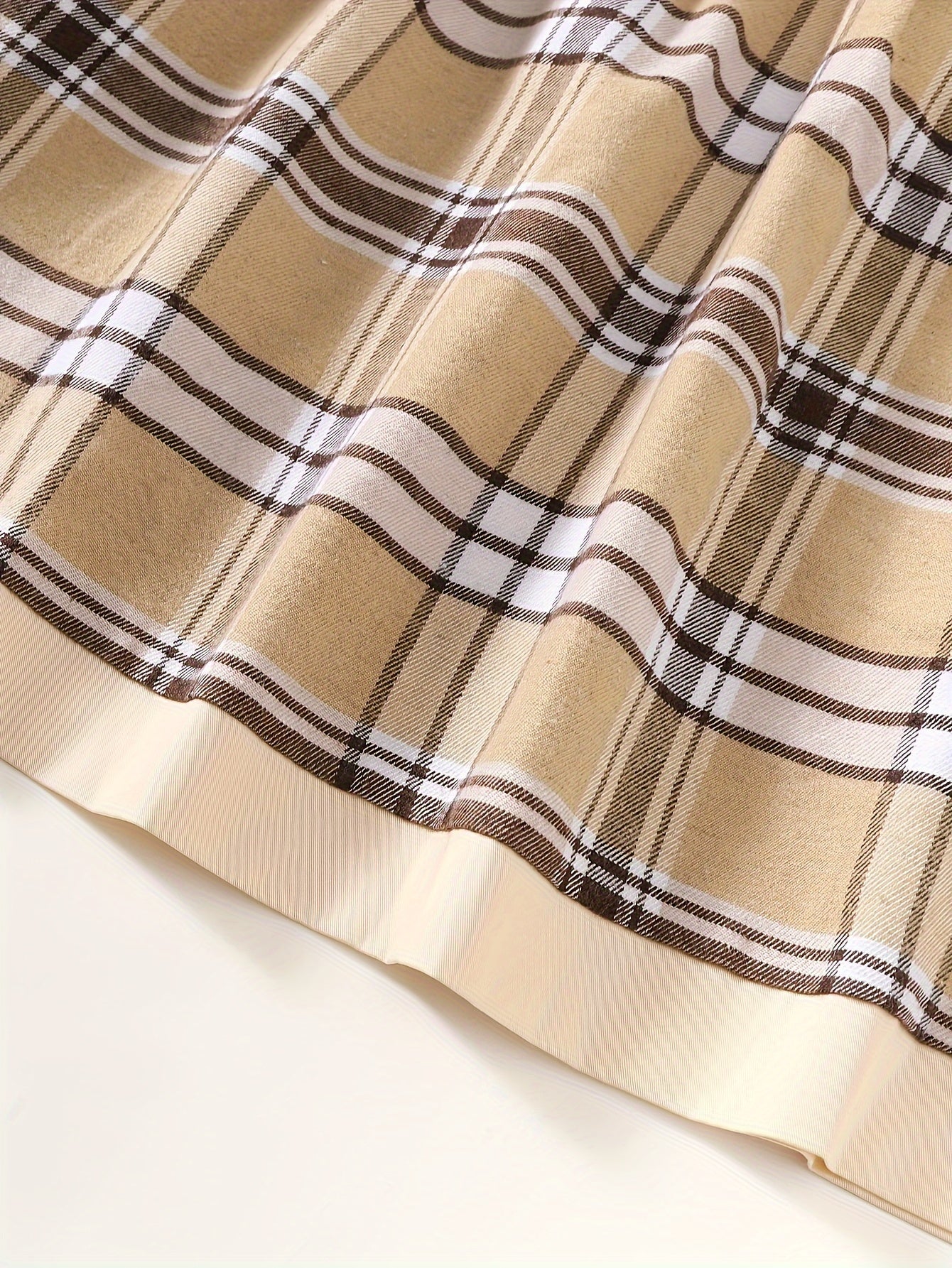 Girls' Plaid Long Sleeve Dress with Ruffle Trim and Matching Hat for Spring and Fall